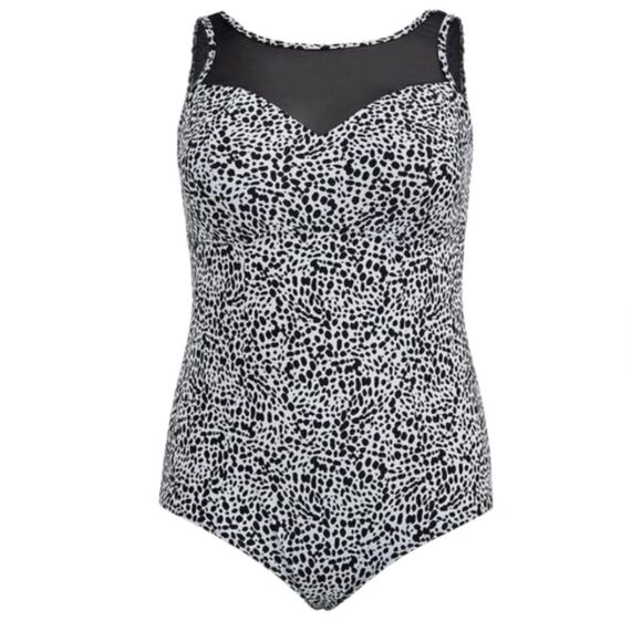 Torrid Stylish Black and White Swimsuit With Mesh Neckline - Picture 1 of 6